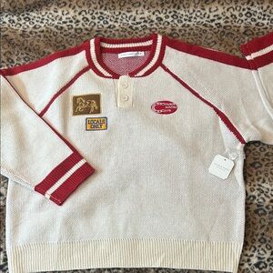 Altar'd State Red and Cream Crewneck Sweater